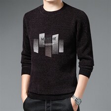 B-N21835冬季新款男士圆领毛衣天鹅绒加绒针织打底衫男装保暖P55图片