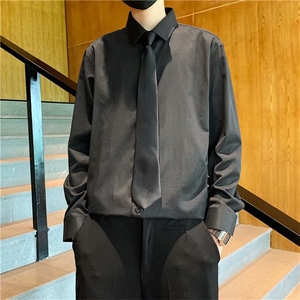 送领带 白色长袖衬衫男情侣韩版港风学生班服学院风衬衣CS10-p30图片