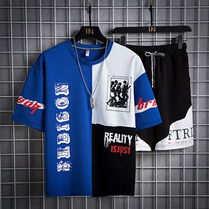 夏装新款青少年运动休闲T恤两件套五分裤短袖套装男F155P55图片