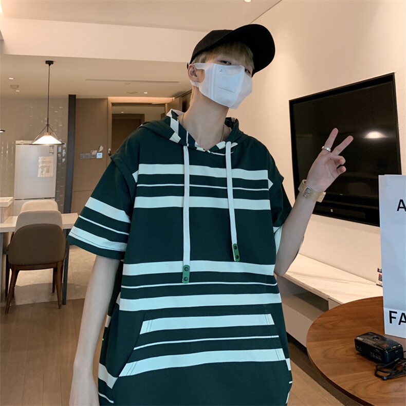 2025夏季港风文艺连帽T恤男宽松休闲潮短袖ins上衣618A-1815-P58图片