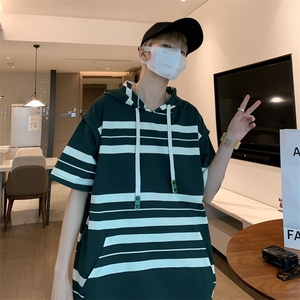 2025夏季港风文艺连帽T恤男宽松休闲潮短袖ins上衣618A-1815-P58图片