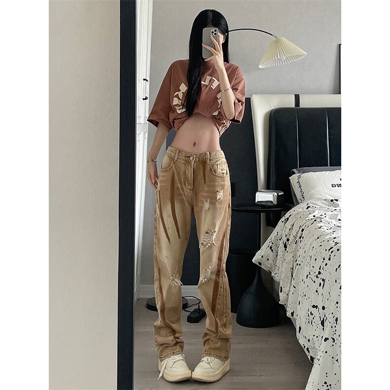 B221美式ins高街小众个性男女破洞牛仔裤LK23001-P65控88,男装牛仔裤,电商B221