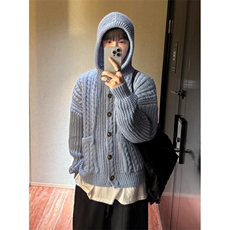 纹麻花高克重连帽毛衣男女秋季慵懒高级感针织开衫外套MY418，男装针织衫/毛衣，星座1116A（原606A-3）