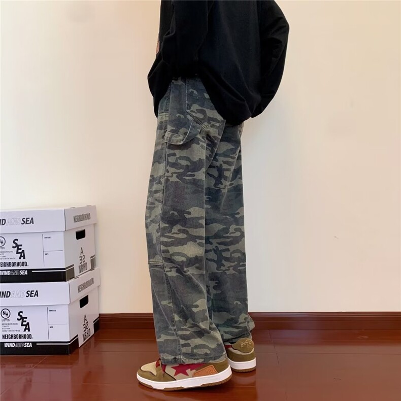 美式迷彩裤男直筒工装牛仔裤hiphop高街ins水洗休闲长裤MC37-P53,男装牛仔裤,星座1008-1
