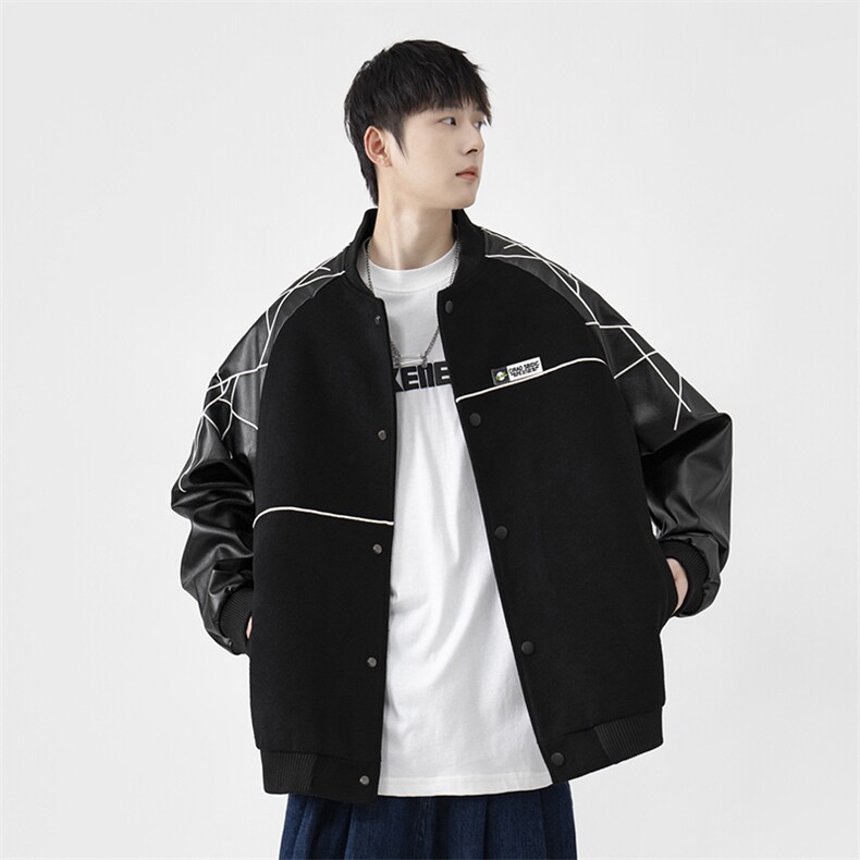 精品秋冬装飞行棒球服男女夹克毛呢拼皮刺绣轻熟JK1701-P115港风B,男装夹克,星座401