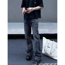复古多口袋做旧拼接牛仔裤男宽松直筒阔腿高街工装裤子NK6085，男装牛仔裤，星座1116A（原606A-3）