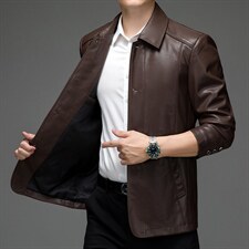 BH901钱塘2020-2中年男士冬季厚款加绒休闲百搭皮衣夹克P195，男装皮衣，钱塘207-2