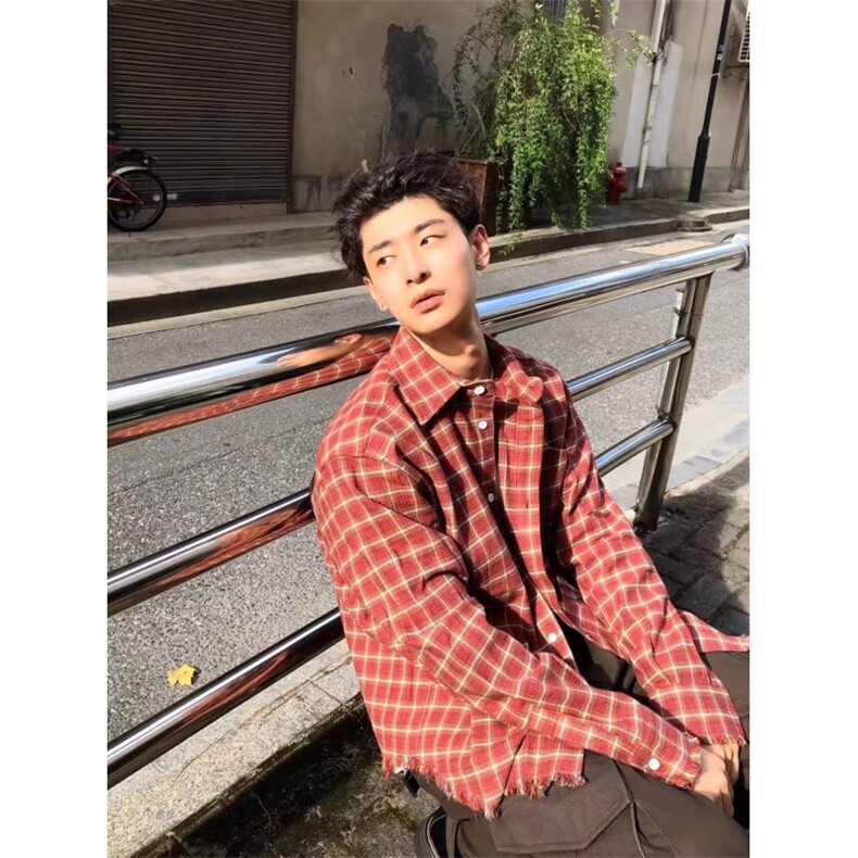 现货JY178-P54 衬衫外套安可拉红秋季新款长袖宽松慵懒衬衣 网图图片
