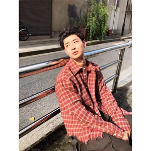 现货JY178-P54 衬衫外套安可拉红秋季新款长袖宽松慵懒衬衣 网图图片