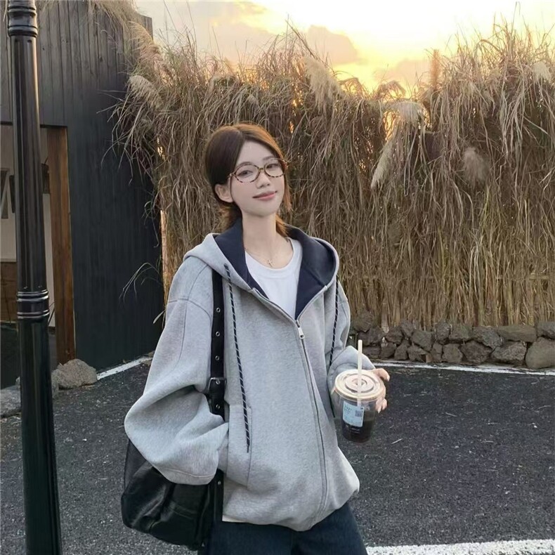 5498-P52原版做工帽绳袖窿口袋压线开衫拉链连帽外套，女装卫衣/绒衫，星座617A-2