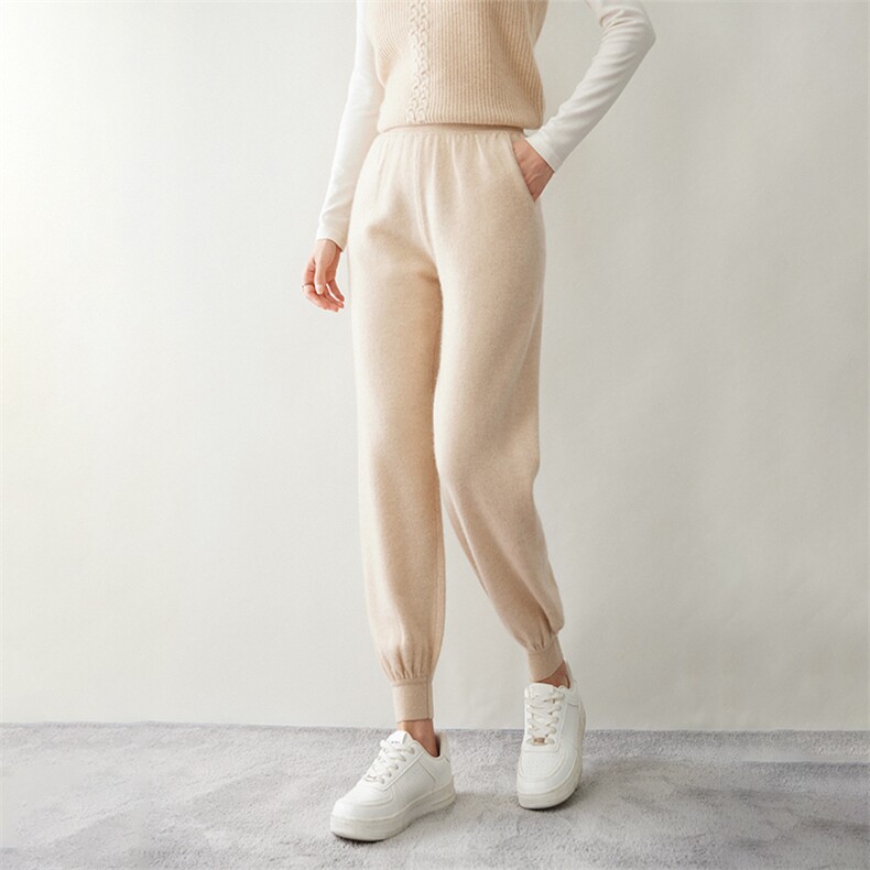 时尚百搭羊绒休闲裤女宽松显瘦高腰收口长裤舒适保暖家居裤,女装休闲裤,迎冬羊绒