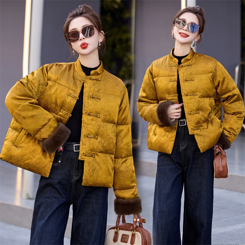 新中式风羽绒服女2025冬季新款小个子超好看洋气短款黄色厚外套,女装羽绒服,艾仟回(原伊仟回)