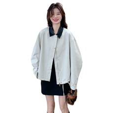 小个子休闲风松弛感撞色翻领外套女秋季2025新款韩系时尚炸街夹克，女装短外套，2C168