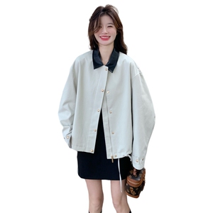 小个子休闲风松弛感撞色翻领外套女秋季2025新款韩系时尚炸街夹克图片