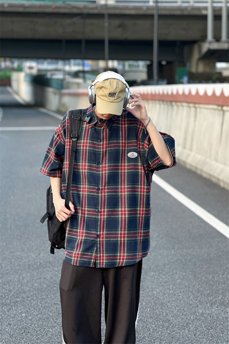 特P35无差价新款夏季时尚潮流格子衬衫-HC2257日系相机风,男装衬衫,电商A003