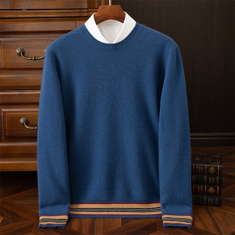 高品质男士羊绒套衫经典商务风修身显瘦舒适保暖蓝色简约大气，男装羊绒套衫，鼎坤羊绒