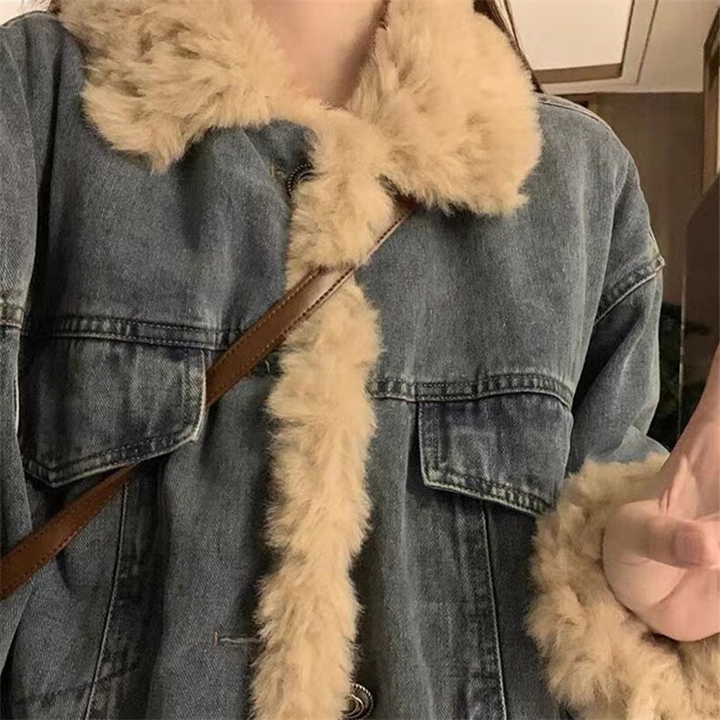 复古羊羔毛牛仔外套女羊羔绒宽松加绒棉衣休闲冬款棉服C647-120,男装工装外套,星座911-2(原星座613-2）