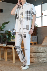 男士夏季风汉服棉麻透气舒适复古开衫唐装两件套 HO6931-P65图片