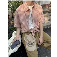 百搭时尚新款ins无品牌美式复古刺绣绿色格子短袖衬衫气质文艺，男装T恤，星座218-1（原230）