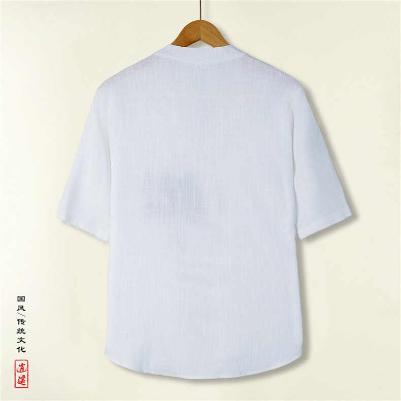 25年现货亚麻荷花刺绣五分袖男透气半袖盘扣风大码T恤T512P55,男装T恤,电商A021A