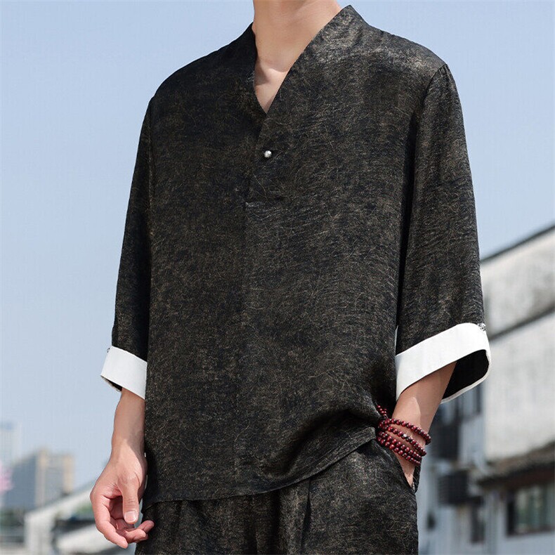 2025春季新款男装新中式汉服衬衣风复古禅服盘扣衬衫C97-P95,男装衬衫,电商B277(原6028)
