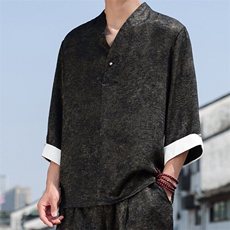 2025春季新款男装新中式汉服衬衣风复古禅服盘扣衬衫C97-P95，男装衬衫，电商B277(原6028)
