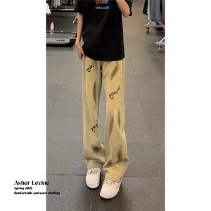 1506-1/KY7671/P46欧美炸街裤子小众设计感扎染喷墨牛仔裤男女图片