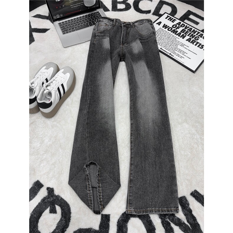 B221美式ins高街暗黑宽松微喇竹节纹牛仔裤LK25585-特P50控78图片