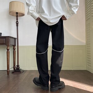 韩版直筒链条设计感ins潮流牛仔裤男513-3-NK307-P55图片