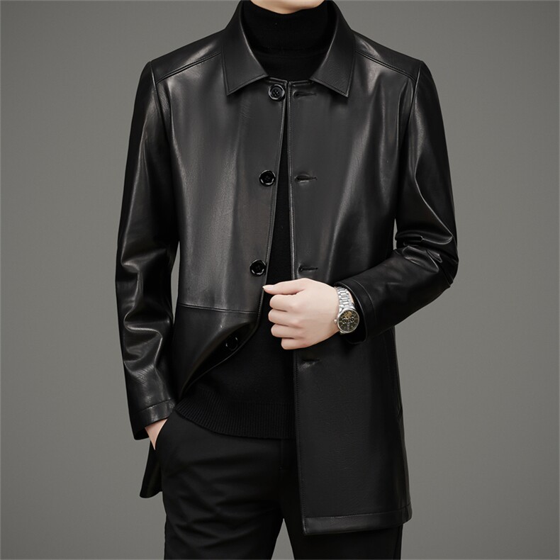 DLSN6613秋冬新款海宁真皮皮衣男胎牛皮风衣商务休闲男装P1750图片