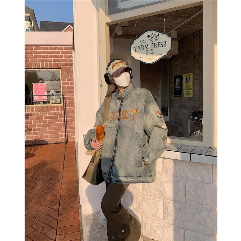 机车风牛仔外套男水洗做旧潮刺绣宽松复古高街夹克上衣HH8899P70,男装工装外套,星座1013-5