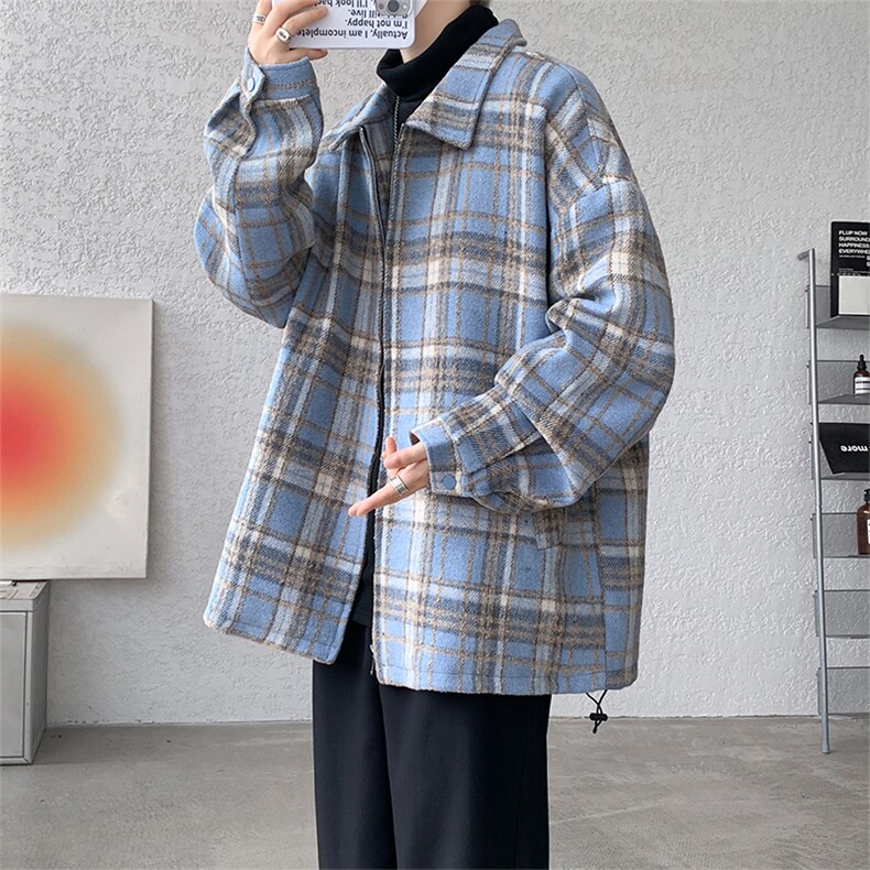 JK8881-P70控108专业得物二开秋季磨毛格子呢料夹克外套,男装夹克,电商A058-1（原电商C417）