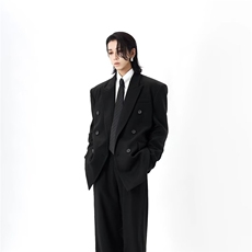 秋冬季男士网红双排扣西装外套高级感修身西服伴郎婚礼服时尚上衣，男装西服套装，星座813-2