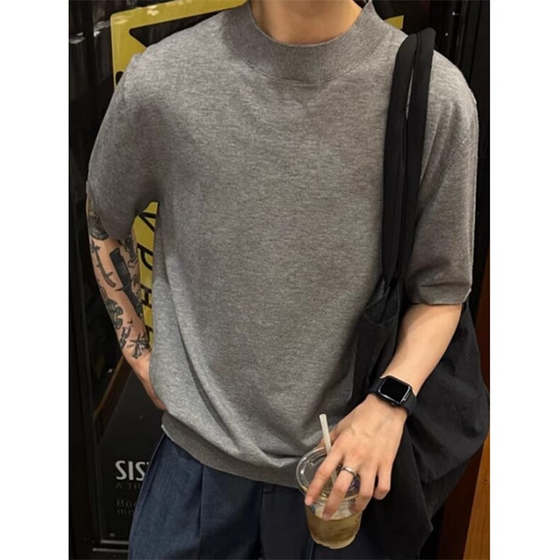 复古短袖T恤男夏季法尼澳绒宽松正肩纯色圆领上衣W508,男装T恤,星座1116A（原606A-3）