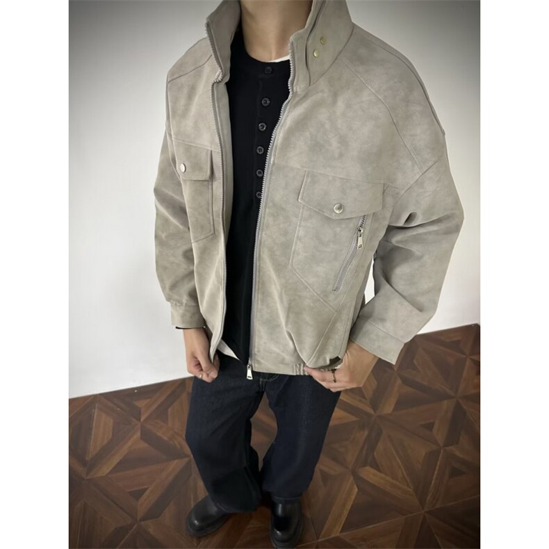 秋冬pu皮外套高级感痞帅立领美式复古工装皮衣夹克衣服Y1035-P98，女装皮衣，电商B245