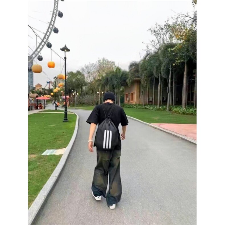 黑男美式复古水洗做旧宽松牛仔裤高街破洞直筒阔腿裤毛边拖地裤子,男装牛仔裤,星座601-2