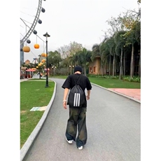 黑男美式复古水洗做旧宽松牛仔裤高街破洞直筒阔腿裤毛边拖地裤子，男装牛仔裤，星座601-2