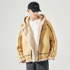 秋冬季新款皮毛一体潮流时尚羊羔毛连帽休闲男棉衣外套MY10/图片