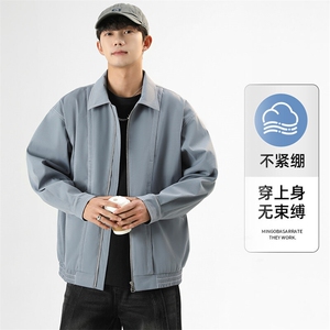 工装外套男春秋季纯色百搭翻领夹克潮牌痞帅宽松休闲男装图片
