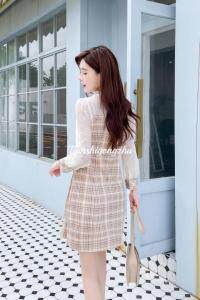 格子烫钻时尚潮流连衣裙，女装连衣裙，天使公主