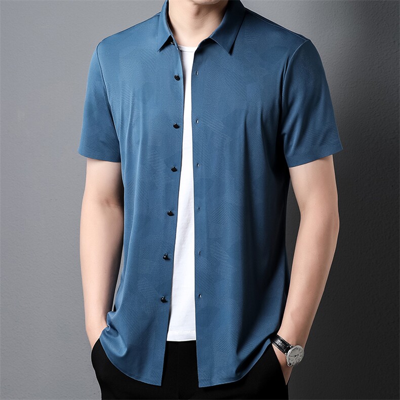 短袖衬衫男士夏季商务休闲职业西装寸正装中年爸爸免烫工作服衬衣图片