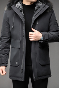 连帽羽绒服大毛领保暖男装宽松大码90白鸭绒防寒外套XY22851-P380图片