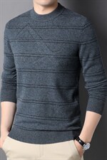秋冬男士长袖羊毛毛衣男条纹圆领针织打底上衣QLM77808-P170，男装针织衫/毛衣，电商B212（原钱塘6029）