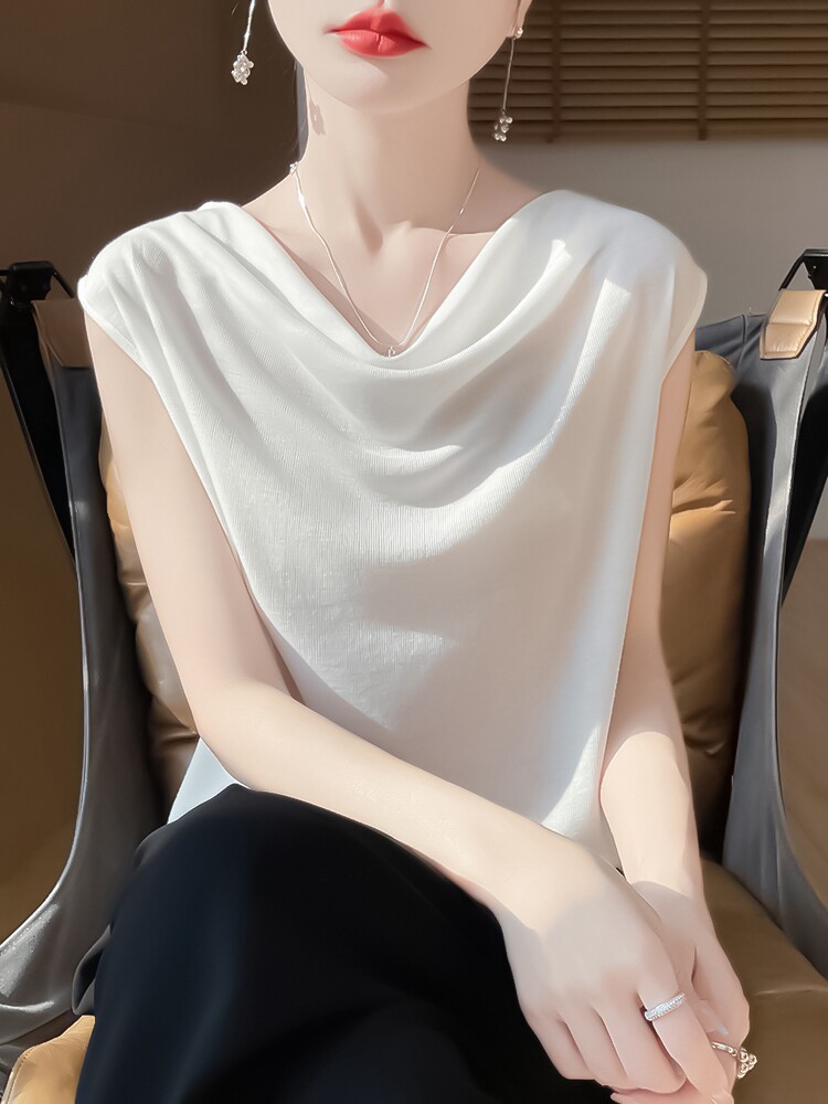 简约时尚无袖女士春季新款宽松遮肚百搭打底背心,针织衫/毛衣,绒宛羊绒