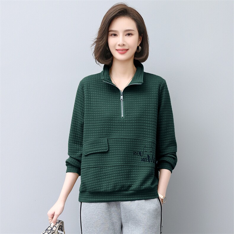 长期现货，轻熟女外套卫衣秋季宽松减龄长袖半拉链韩版上衣,女装短外套,涵誉