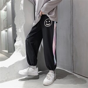夏季简约拼接渐变宽松裤子笑脸长裤休闲裤束脚九分裤潮 K1296-P28图片