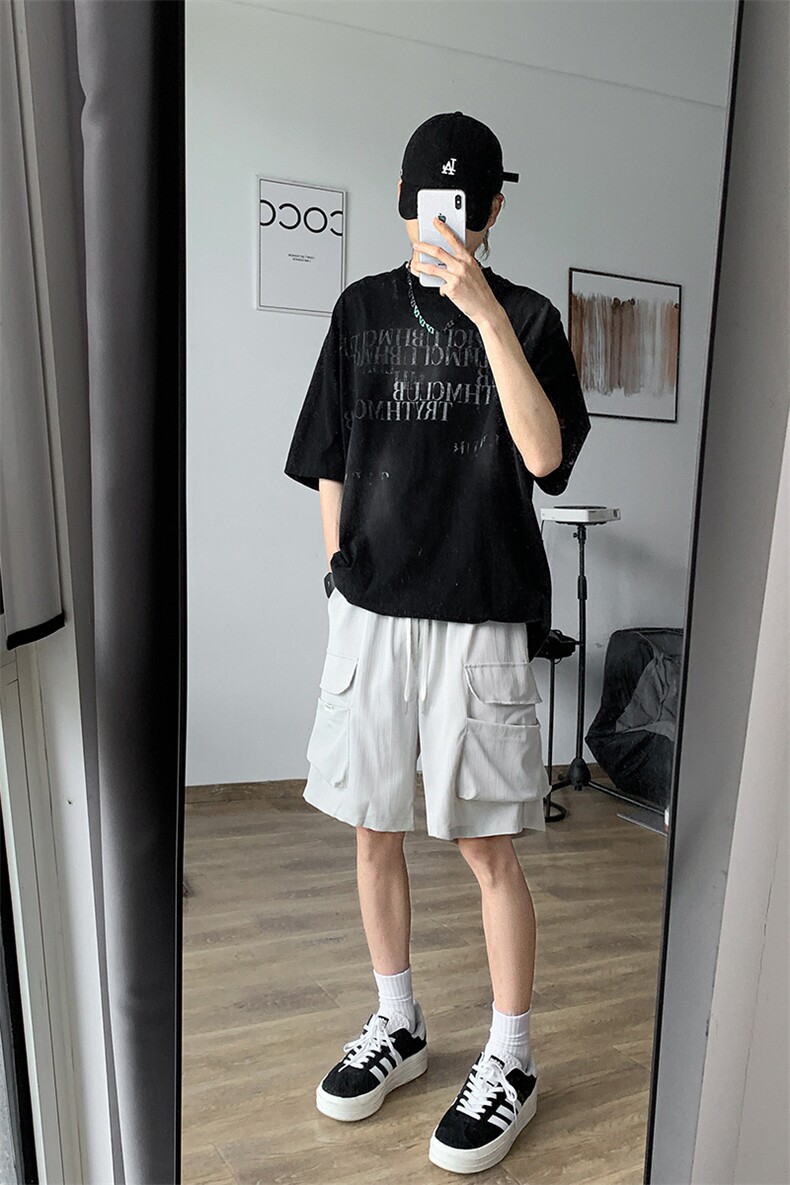 8XL-M特大码冰丝短裤男五分裤褶皱休闲裤工装中裤DK1504P45控68,男装牛仔裤,电商D206-1