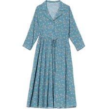 淑女长袖中长款A型套头中腰花色连衣裙2021年春季，女装连衣裙，香水丽阁