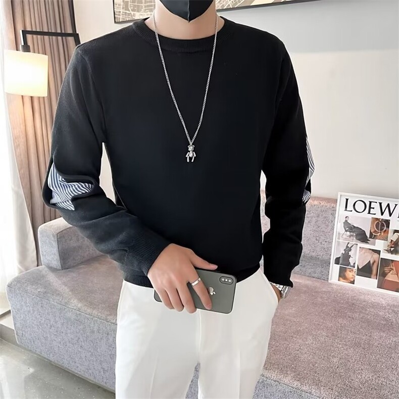 秋冬季圆领毛衣男韩版潮流休闲加厚线衣痞帅假两件打底针织衫S534，男装针织衫/毛衣，星座1116A-2（原606A-1）