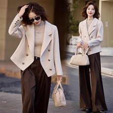 一件代发批发价杭州正品2025春装双面羊毛呢短款小西装外套女，女装毛呢外套，韩宇舍